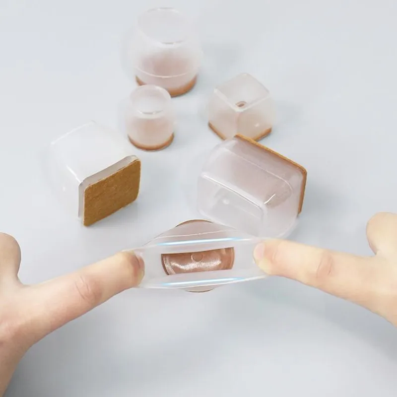 4 Pcs Thickened Multi-shape Leg Protector with Felt Bottom Brown Transparent Round Chair Leg Protector Anti-friction