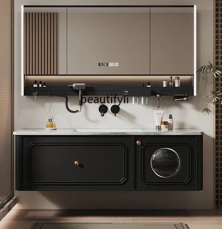 

French Retro Bathroom Cabinet Washing and Drying All-in-One Machine Washbasin Cabinet Multi-Function Mirror Cabinet