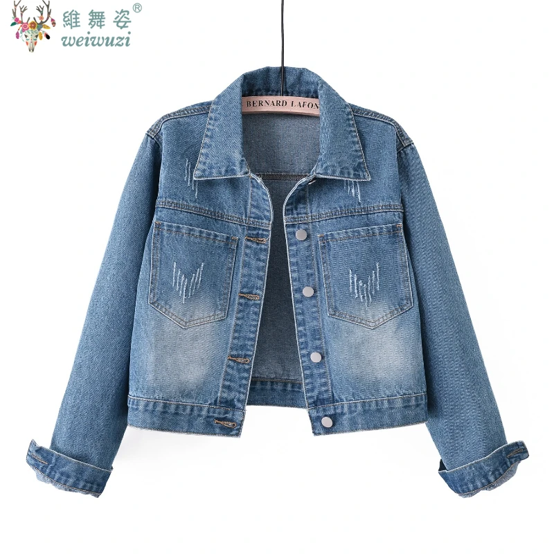 

Classic Short Denim Jacket Women Faded Design Fall New Slimming Jean Coat Practical Pockets Fashion Must-Haves for Young Famle