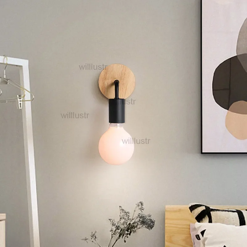 Minimalist Iron Wall Sconce Wood Lamp for Cafe Bar Restaurant - Creative Wooden Light for Lounge Bakery Kitchen Lobby Aisle Loft