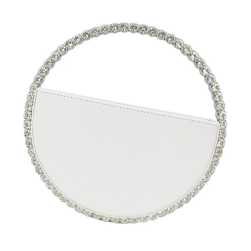 

X7XC Unique Round Rhinestones Studded Evening Bag For Party Prom Wedding Soft PU Handbag Elegant Women's Purse