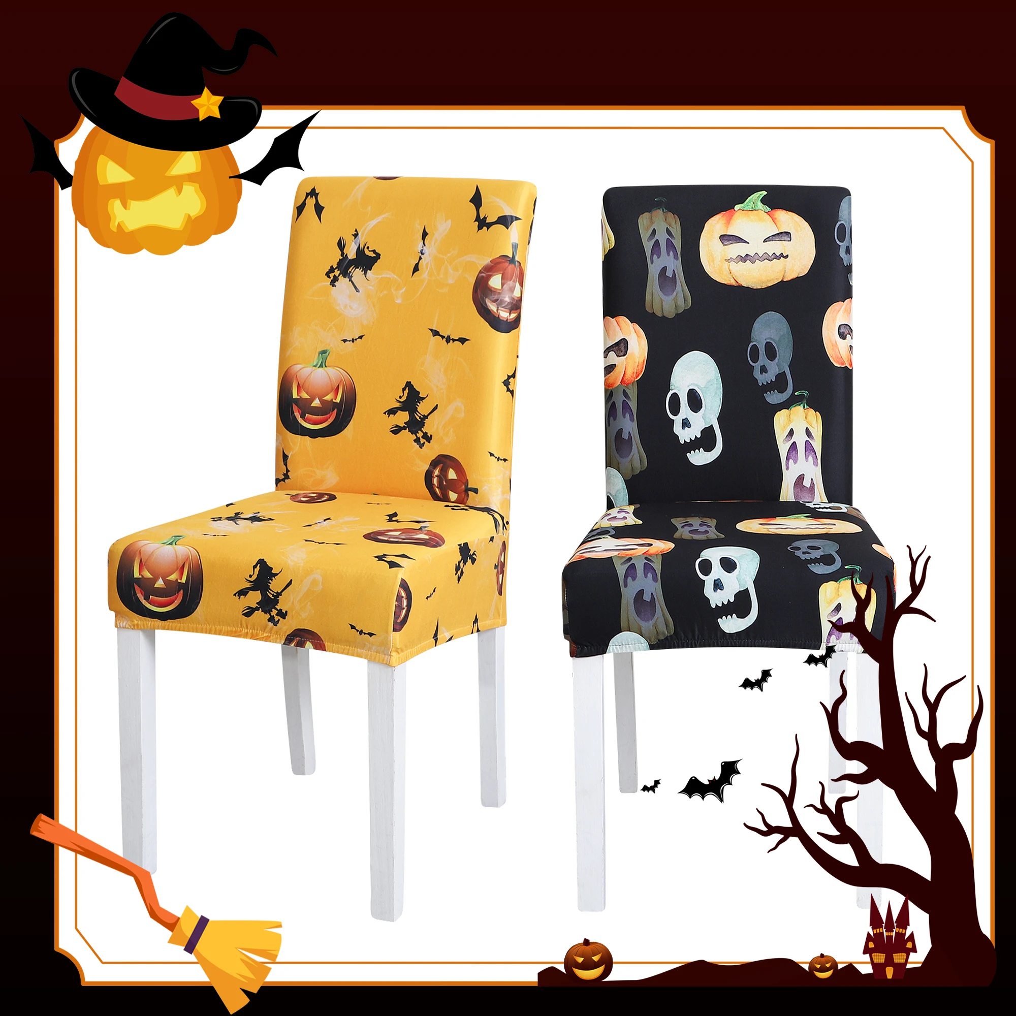 

Halloween Chair Cover Seat Protector Chair Covers for Dining Room Kitchen Hotel Living Room Wedding Banquet