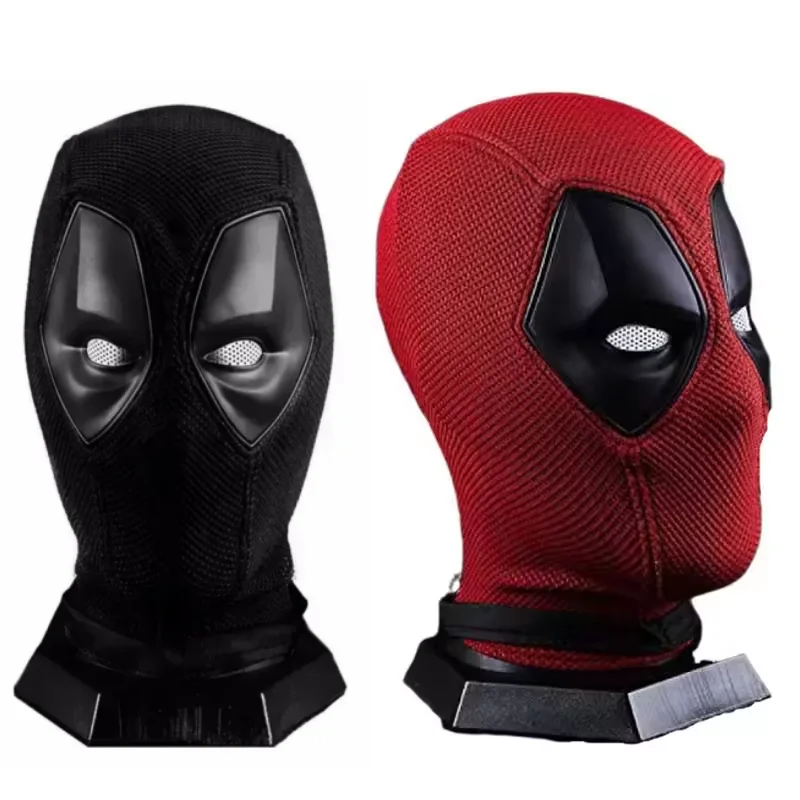 Männer Superheld Deadpool Rote Maske für Erwachsene Halloween Cosplay Kostüme Kopfbedeckung Gestrickte Maske mit Latex Silikon Augenmasken
