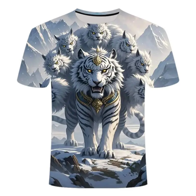 

Летние персонализированные и модные детские топы с короткими рукавами и 3d принтом Fierce Animal Series, мужские рубашки, женские футболки