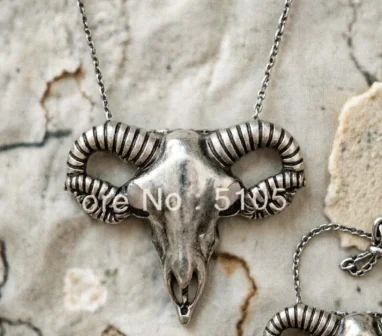 Gothic Rams Necklace Goat Head Skull Horn Pendant Skeleton Punk Goth Jewelry