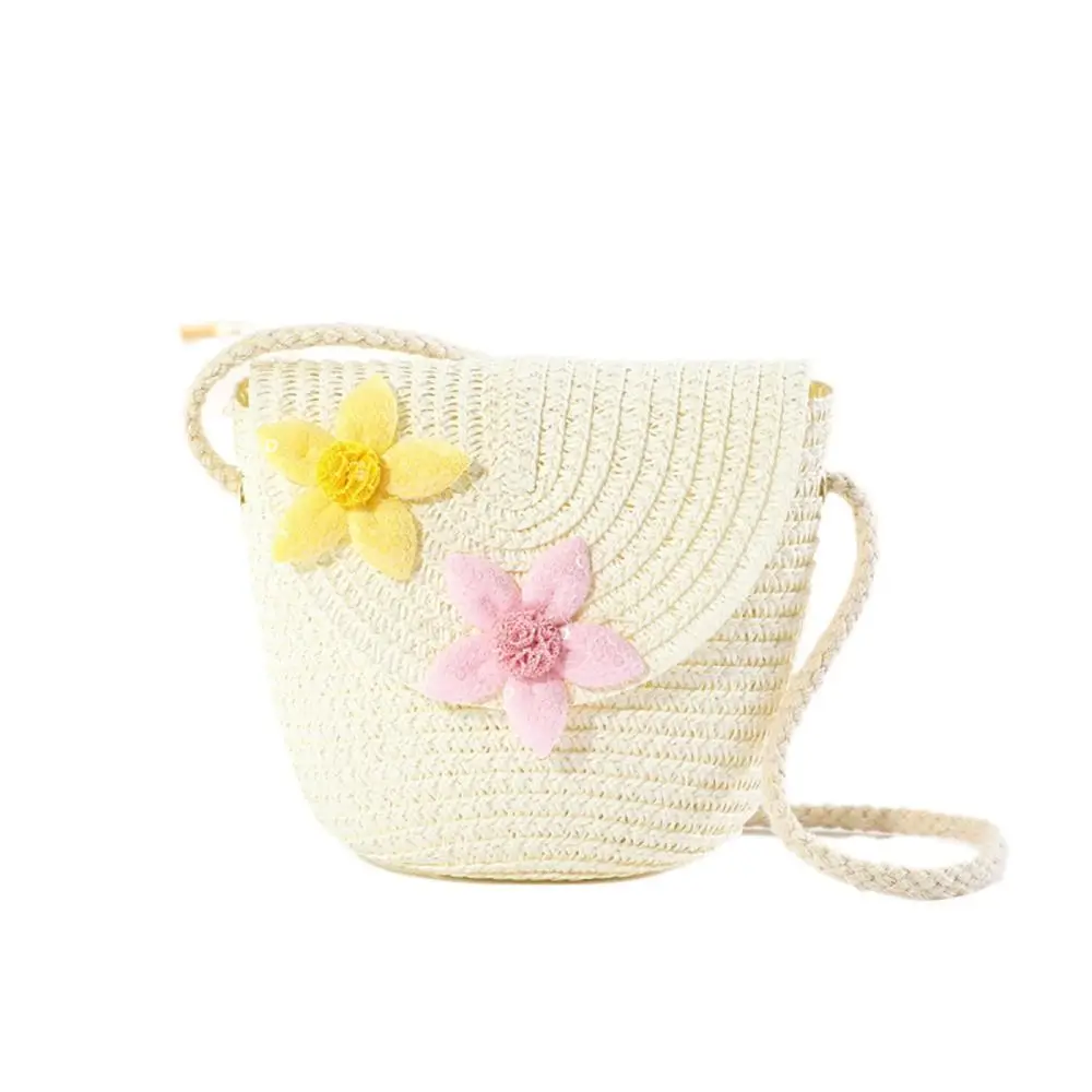 Casual Children's Straw Beach Bag Birthday Gifts Straw Heart Pattern Shoulder Bag Cute Handbag Kids