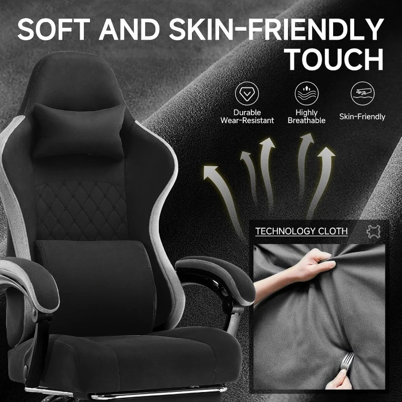 Office Chair, Gaming Computer Desk Fabric Chair With Footrest, High Back Ergonomic Office Chair With Pocket Spring Lumb