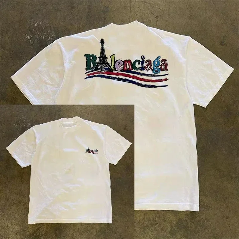 

Summer 2025 new short-sleeved men's pure cotton T-shirt fashion brand letter print street trend top
