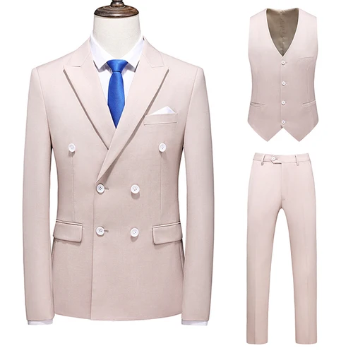 

2023 Fashion Solid Color Business Suit Groom Wedding Suit Costume Homme Causal Suit Terno Masculino 3PCS(Blazers+Pant+Vest)