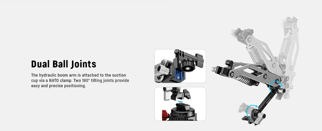 Hydraulischer Kameraarm mit Saugnapf und Schnellverschluss-NATO-Anschluss für Insta360 Luna Ultra/GoPro/DJI Pocket 4 Pro/4/3 Kameras – Detail 3