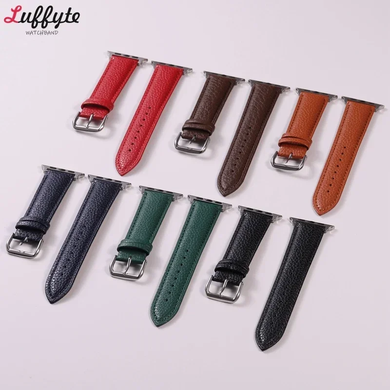 Litchi Pattern Watch Band for Apple Watch Band 44mm 44 41mm 49 42mm 38mm Bracelet for IWatch Series 9 8 7 SE 6 5 4 Ultra 1 2
