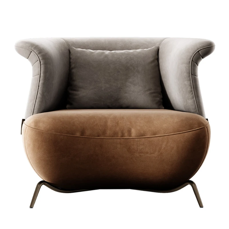 

Italian leather single sofa large flat floor living room home leisure chair designer light luxury sofa chair