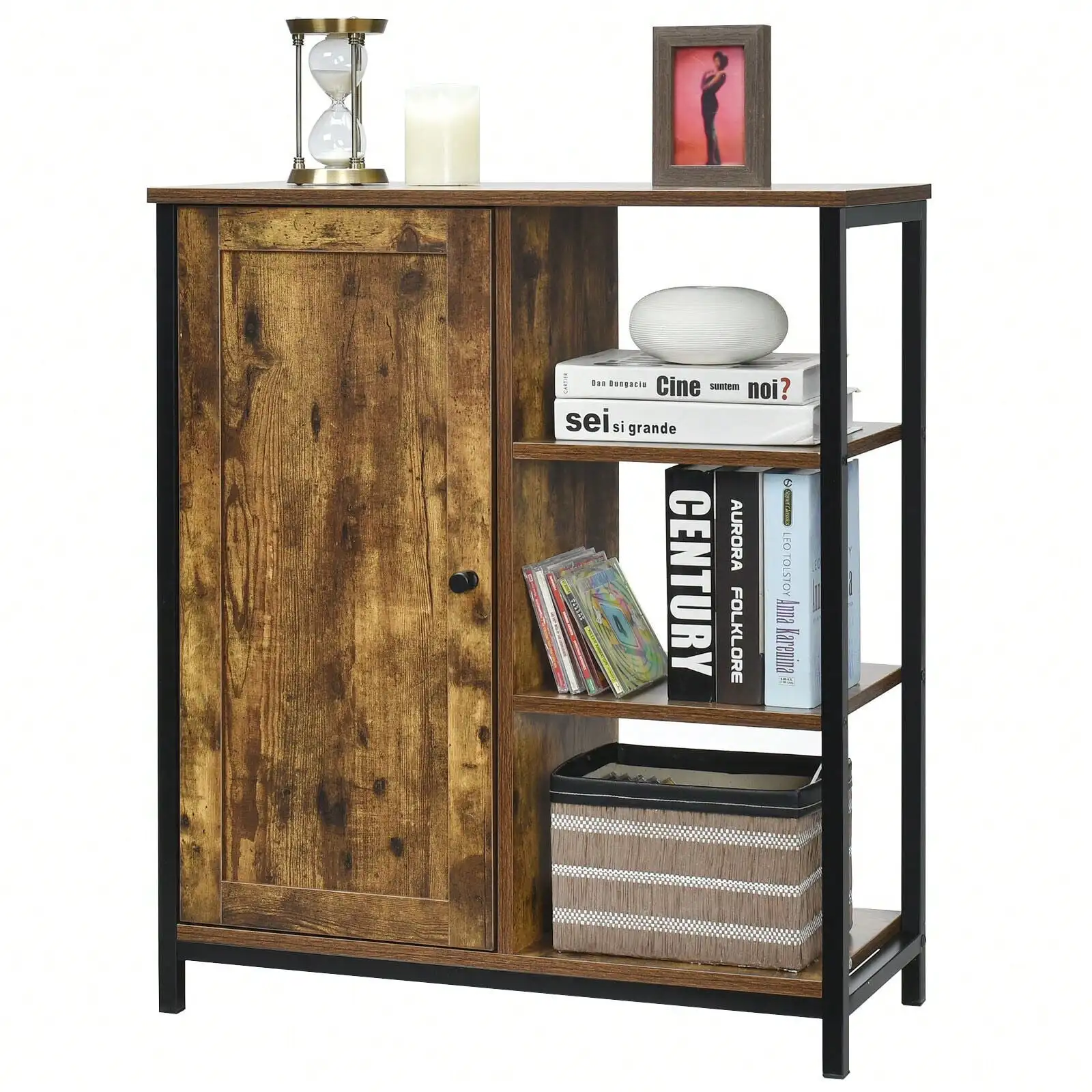 

Storage Cabinet Multipurpose Freestanding Cupboard w/3 Open Shelf & Door