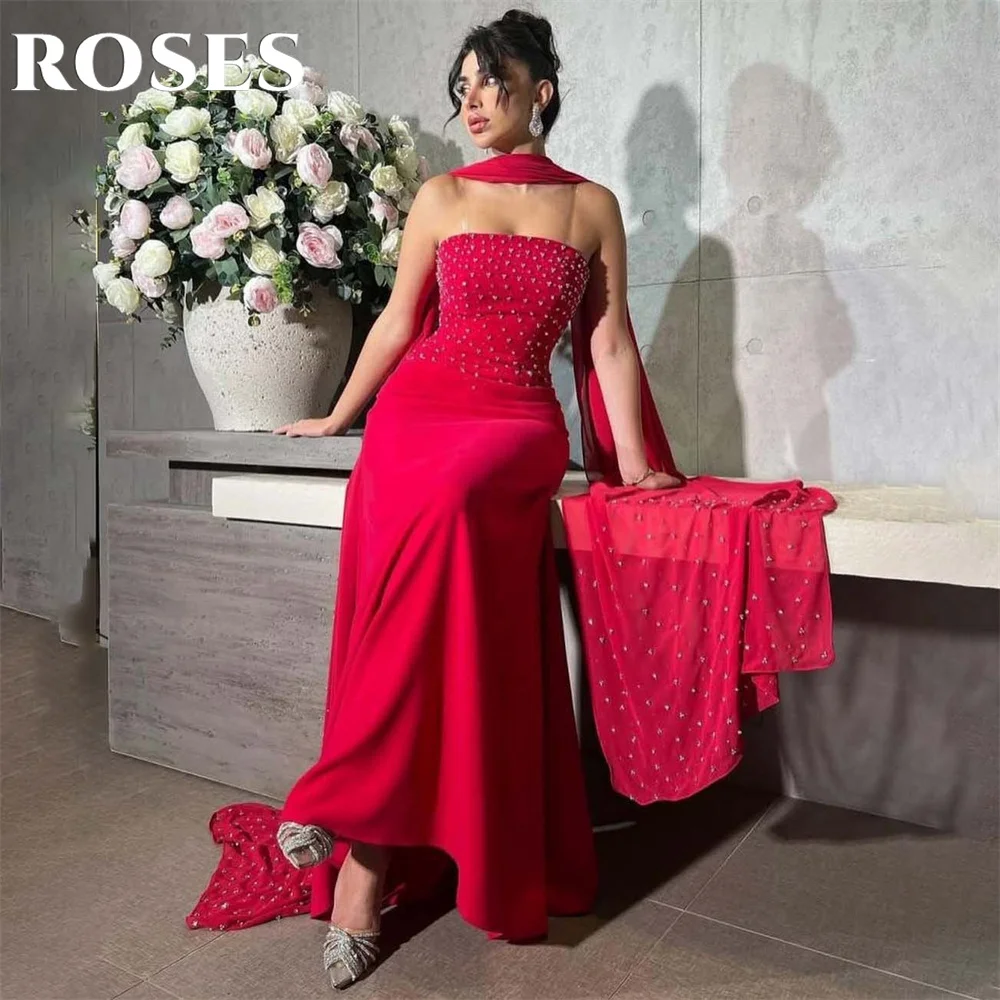 

ROSES Fuchsia Elegant Long Prom Dress Trumpet Sexy Formal Gown Sleeveless with Scraf Evening Party Dress for Woman Customized