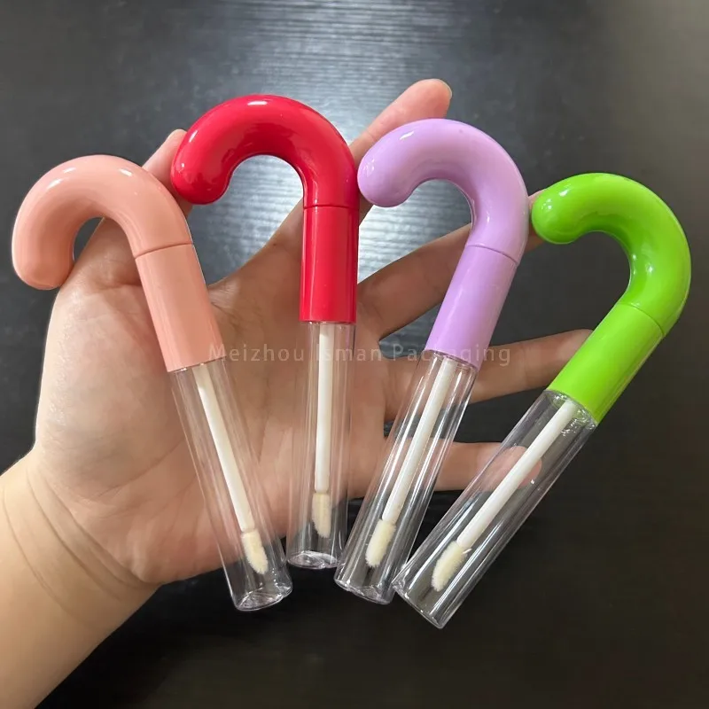 

50Pcs Empty Kids Umbrella Lip Gloss Container Cosmetic Packaging for Christmas Gifts Candy Cane Crutch Shaped Lipgloss Tube 8ml