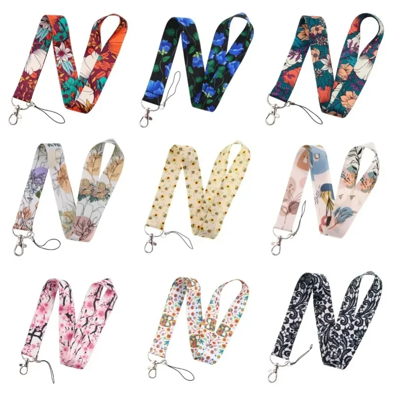 1pc Flower Cards Holder Long Hanging Rope ID Badge Card Holder Keychain Cellphone Strap Neck Strap Lanyards Colored Flower Rope