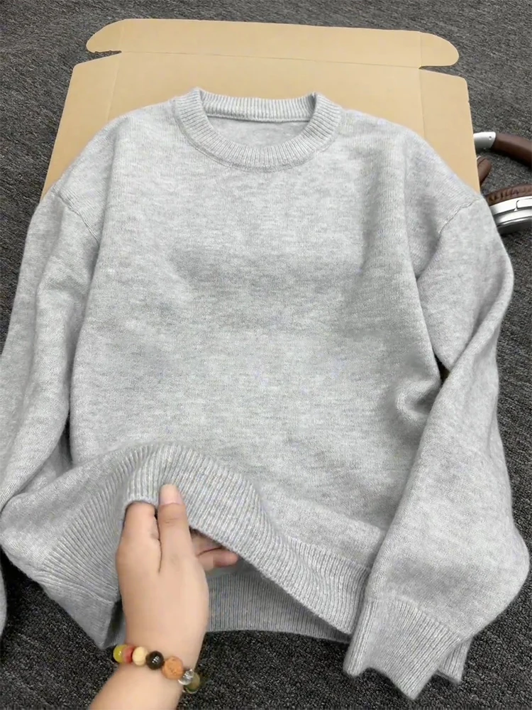 Pull tricoté pour hommes coupe ample American Sle automne hiver couche de base pour couple doux confortable Long Sve rond Ne Soli...