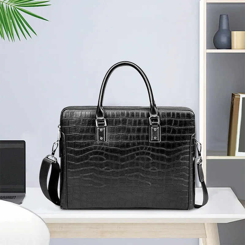 Genuine Leather Simple Business Briefcase Large Capacity Top Layer Cowhide Laptop Luxury Bag Versatile Men's Handbag Brief Case