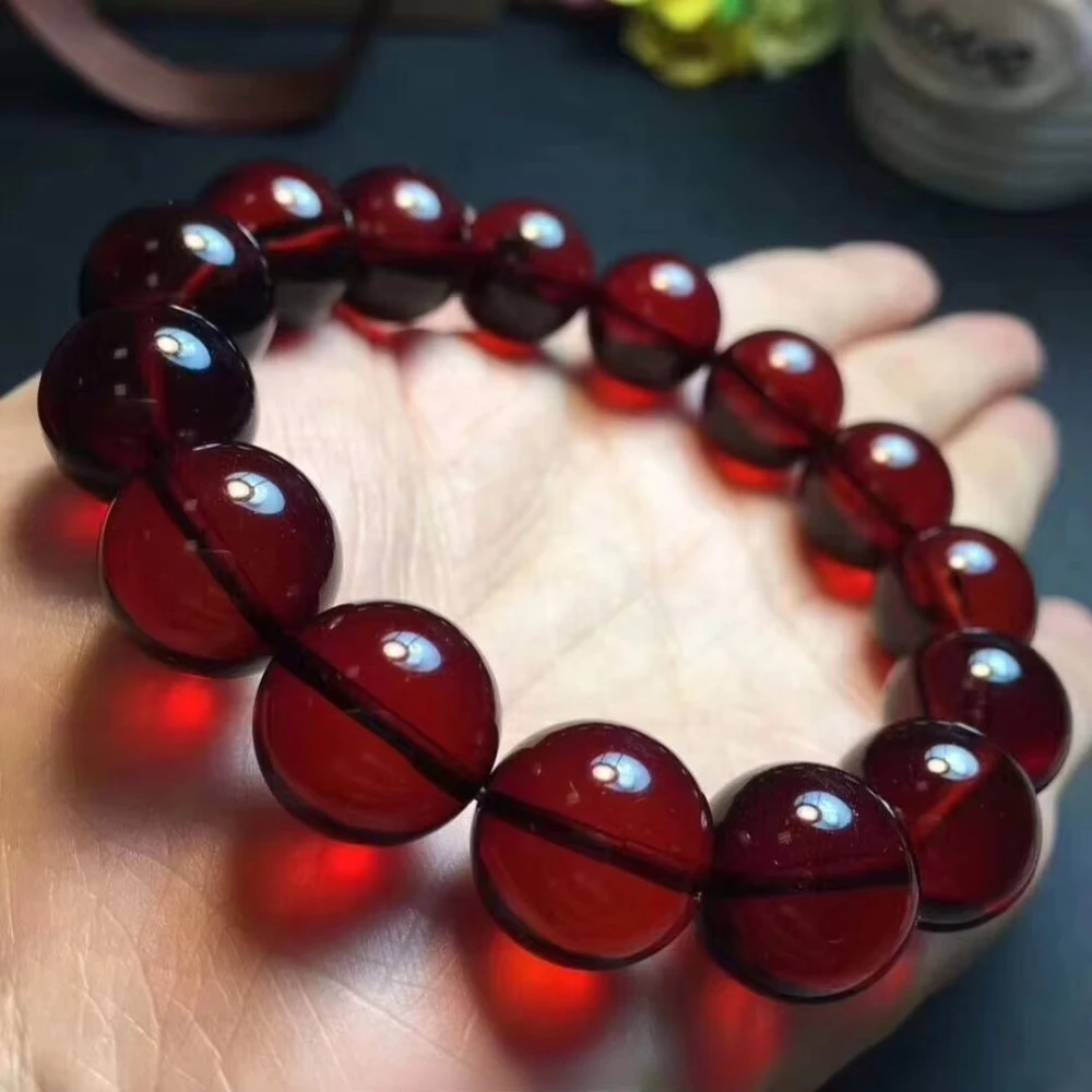 

Браслет из натурального красного янтаря 14 мм, ювелирное изделие для женщин и мужчин, подарок для любимого человека, кристально чистые круглые бусины, камень AAAAA