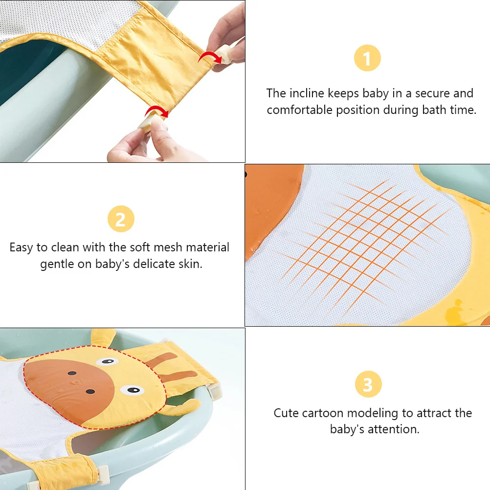 

Baby Bath Seat Support Net Adjustable Breathable Mesh Non-Slip Foldable Infant Shower Mesh Cartoon Bath Tub Pad