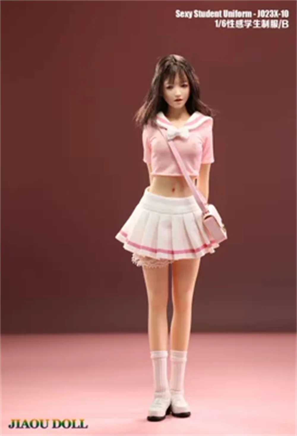 JO23X-10 1/6 Girl Sexy Student Uniform T-shirt Pleated Skirt Set Fit 12'' Female Soldier Small Mid Breast Action Figure Body