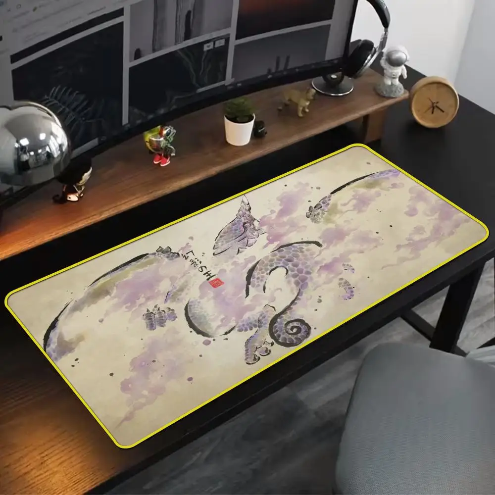 Cool M-Monster H-Hunter Mouse Pad 90x40cm Yellow Colorful Lock Edge Pure Natural Rubber Desktop Anti slip Large Mouse Pad