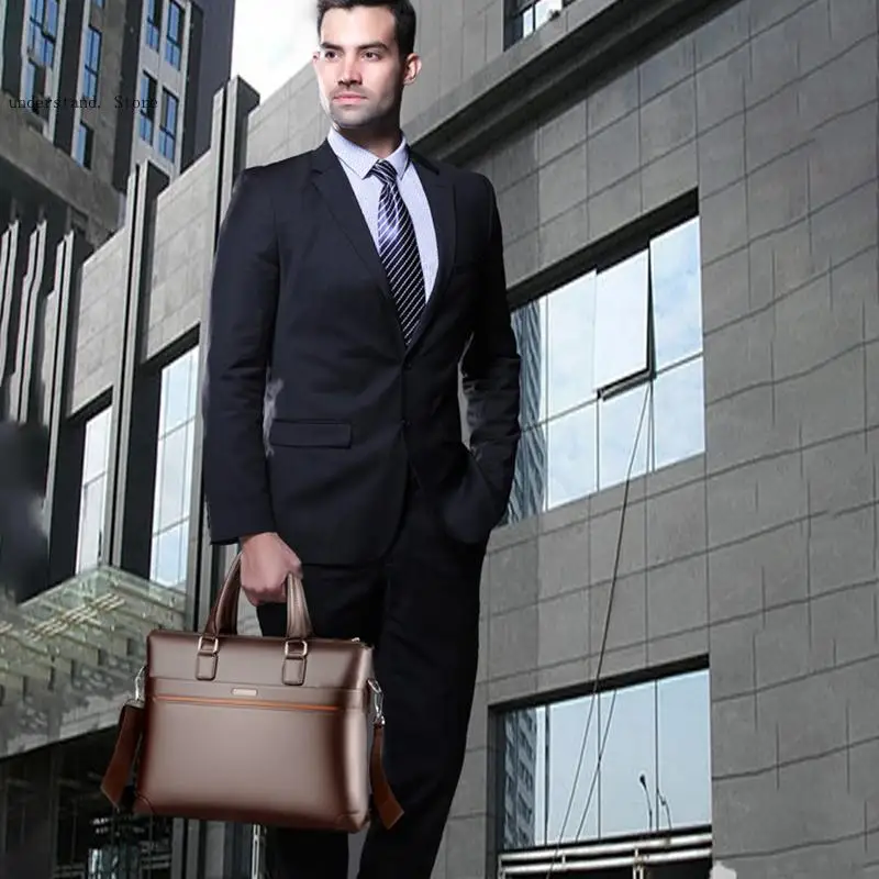 Laptop Designer Document Business Tote Handbag Shoulder Square Side Porter Crossbody Bag Kangaroo Pu Leather for Men