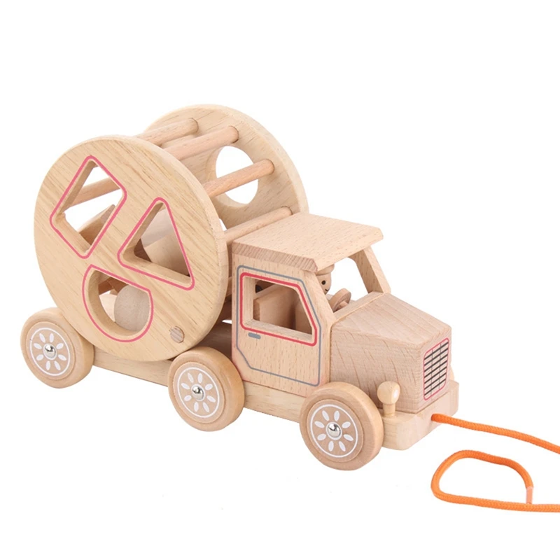 Kids Wooden Pull Car Assembling Building Blocks Shape Matching Game Educational Toy For Children Puzzle Learning Toys