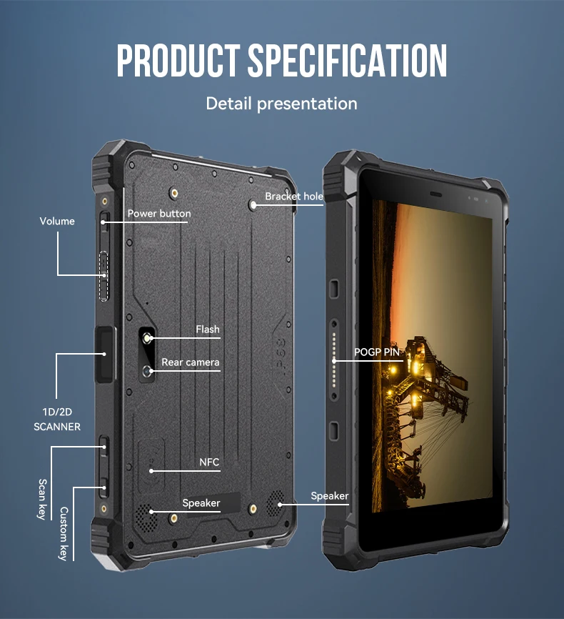 8 inch support fingerprint function IP68 industrial grade rugged Android tablet waterproof, shockproof, dustproof