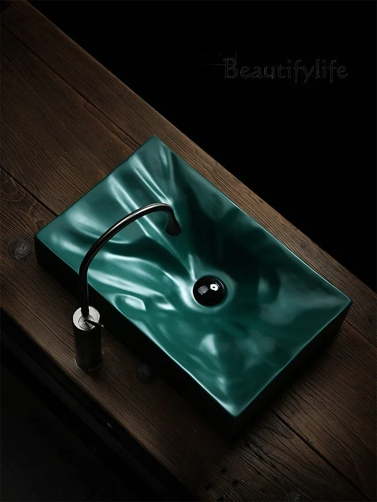 ZQ Simple rectangular diamond crystal creative washbasin ceramic hotel bathroom table hand wash art basin