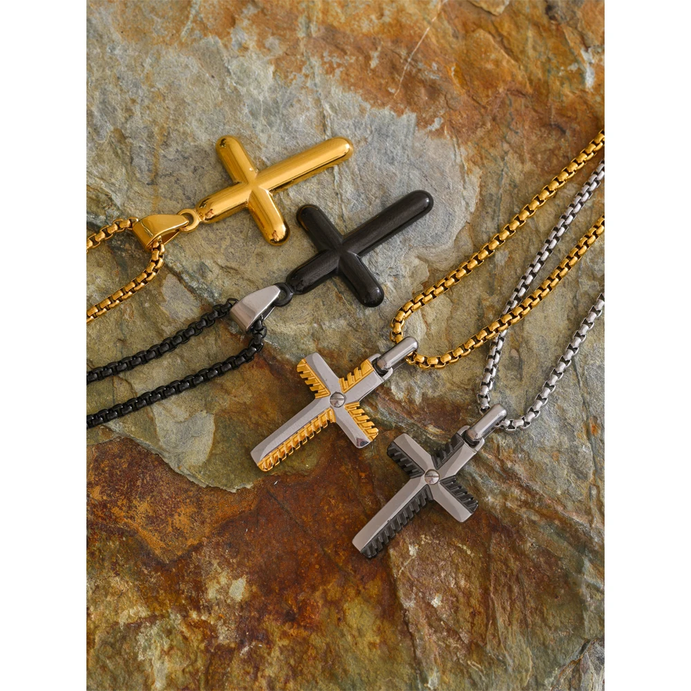 Yhpup Waterproof Stainless Steel Creative Cross Pendant Necklace Exclusive for Men Unisex Classic Fashion Jewelry Accessories
