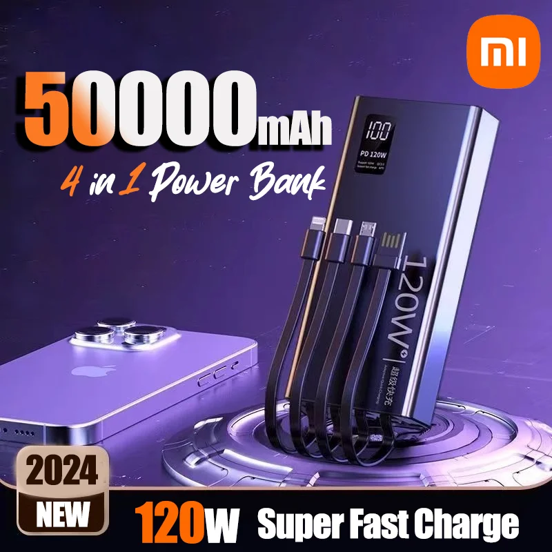 

Xiaomi 120W 50000mAh High Capacity Power Bank 4 in 1 Fast Charging Powerbank Portable Battery Charger For iPhone Samsung Huawei