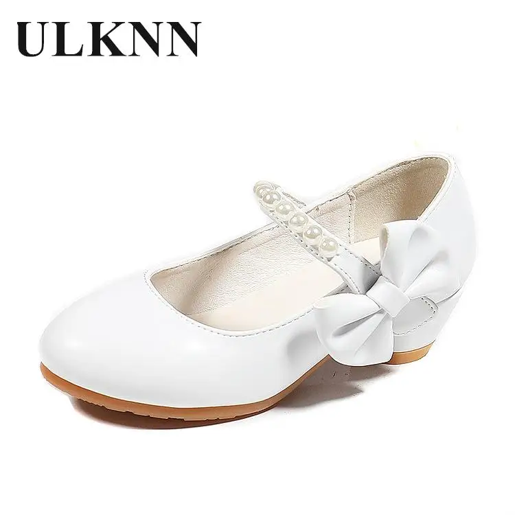 

Children's White High Heels Shoes Girl's Shoes Bowknot Princess High-heeled Shoes Single Pearl Party Shoes Buty Toddler Shoe