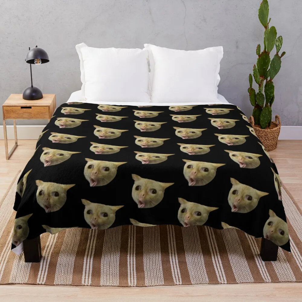 Coughing cat meme Throw Blanket Bed Designers Thins anime Blankets