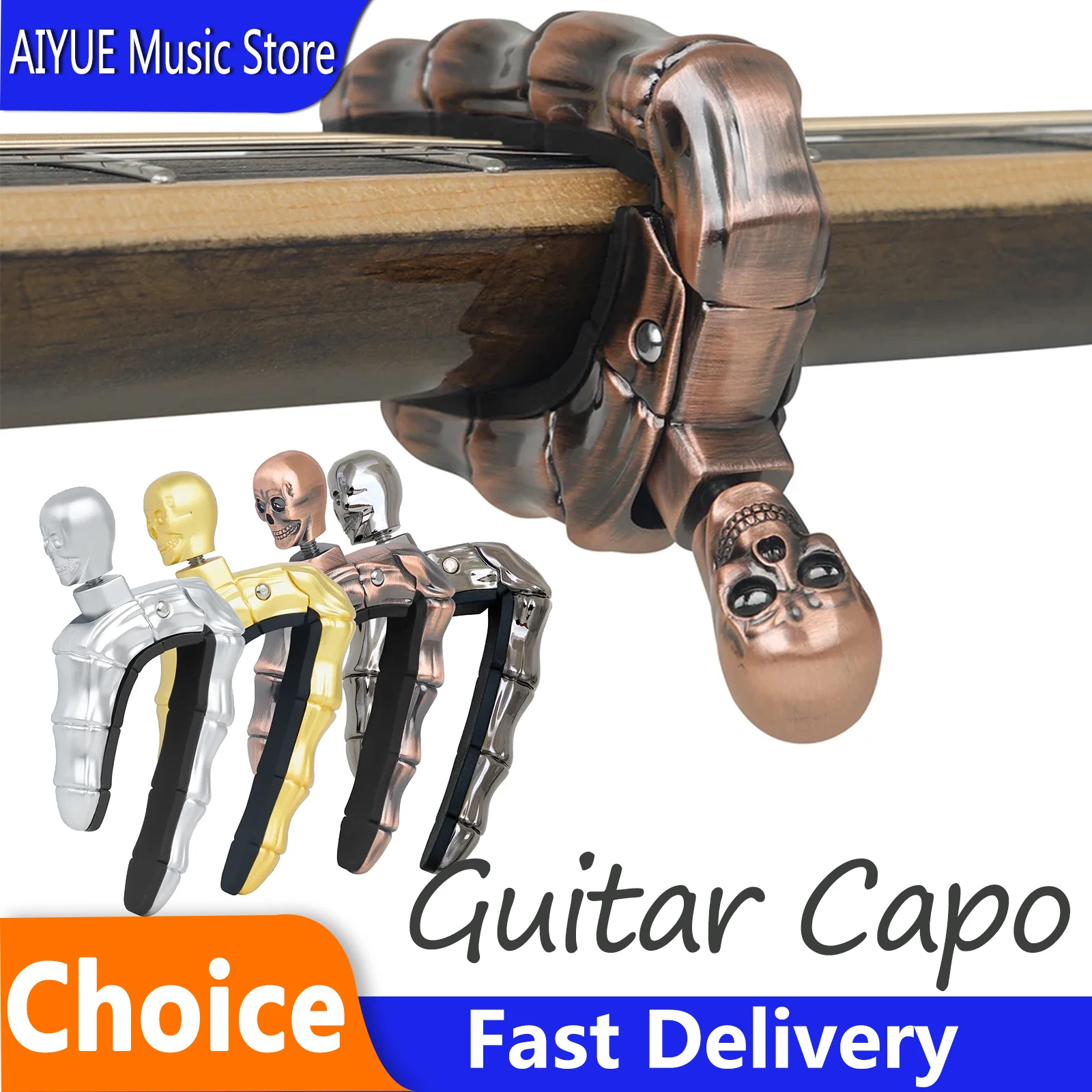 Electric Guitar Capo Bass Violin Ukulele Single-handed Tune Clamp Skull Ghost Finger Design String Instrument Accessory