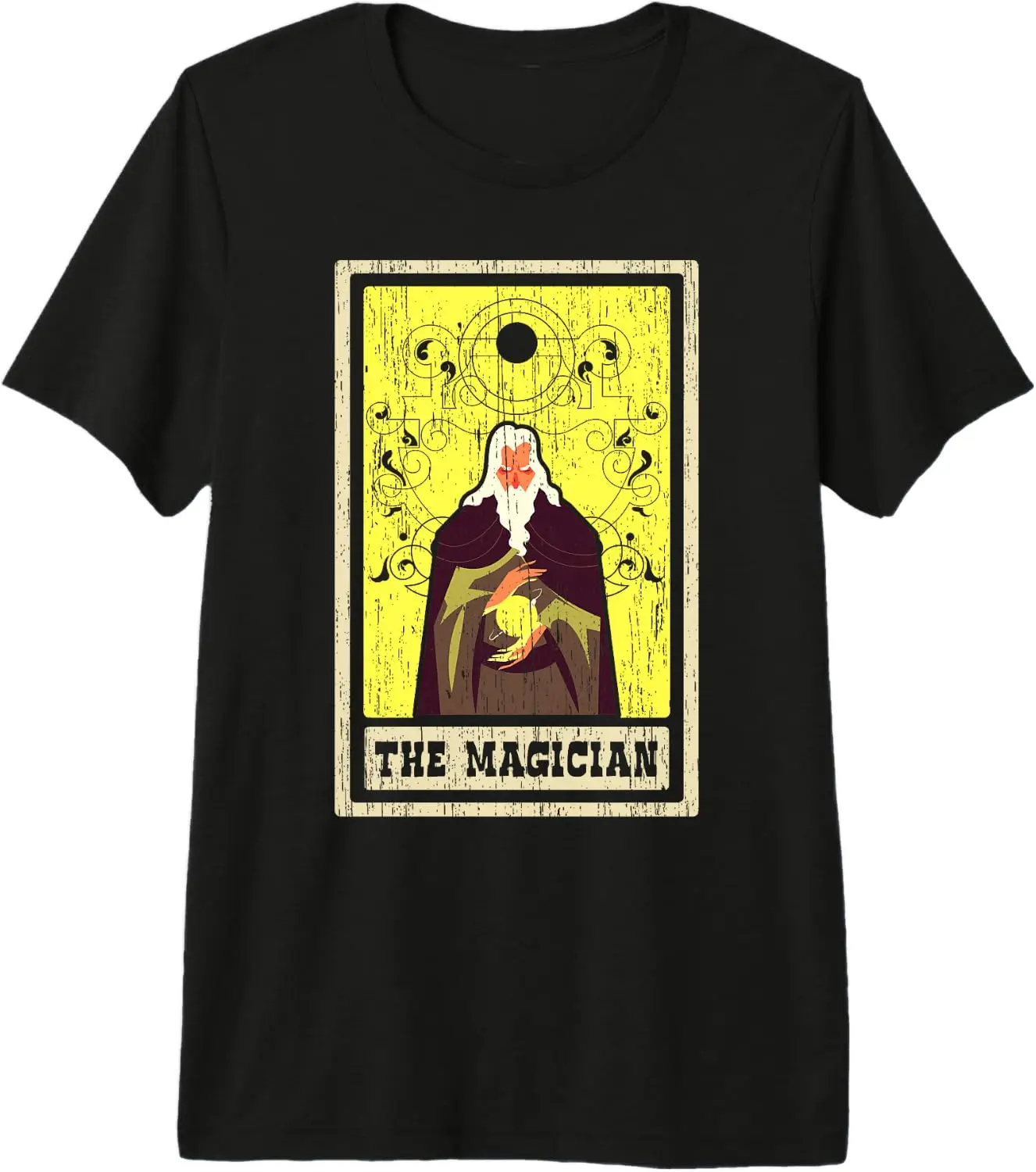 The Magician Tarot Card Shaman Fortune Telling Premium Tri-Blend T-Shirt Men Women Unisex Novelty Graphic T‑Shirt, Classic Crew Neck 100% Cotton Tee, Lightweight Anti‑Pilling Breathable Casual Tops, Year‑Round Daily Outfit, Holiday Birthday Present Tee