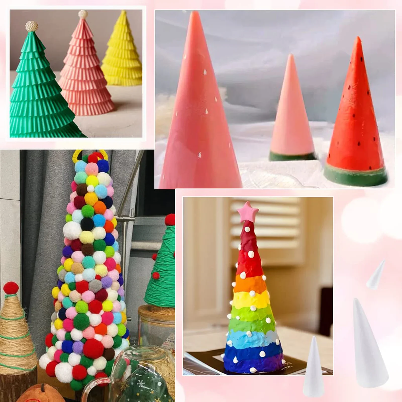 Foam Cones Polystyrene Foam Tip Cone For Crafts DIY Painting Triangle Tree Accessory Party Celebration Festival Decorations