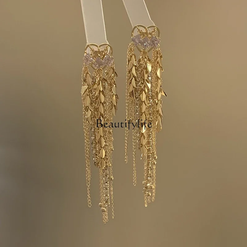 Super flash long fringed zircon earrings unique exaggerated earrings