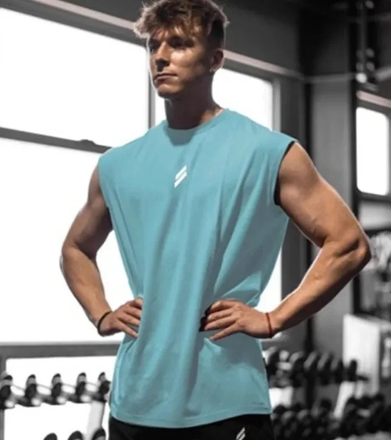 

Летняя спортивная майка для фитнеса, мужская дышащая свободная футболка без рукавов для тренировок, быстросохнущая майка, мужская одежда для фитнеса