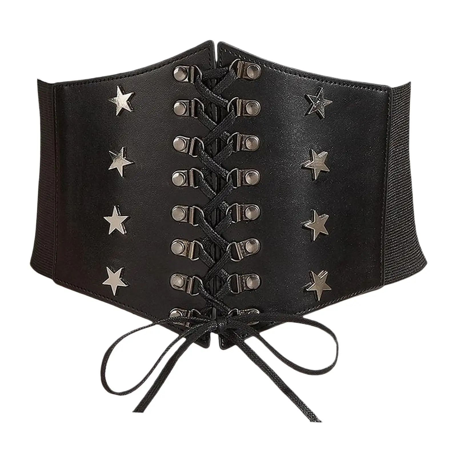 Women Corset Elastic Belt, Wide Lace up Tied Costume Waist Belt(Black）