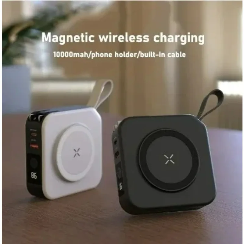 10000mah Magnetic Wireless Power Bank PD 20W Fast Charging Portable 5 in 1 Powerpack Travel Adapter for Any Phone