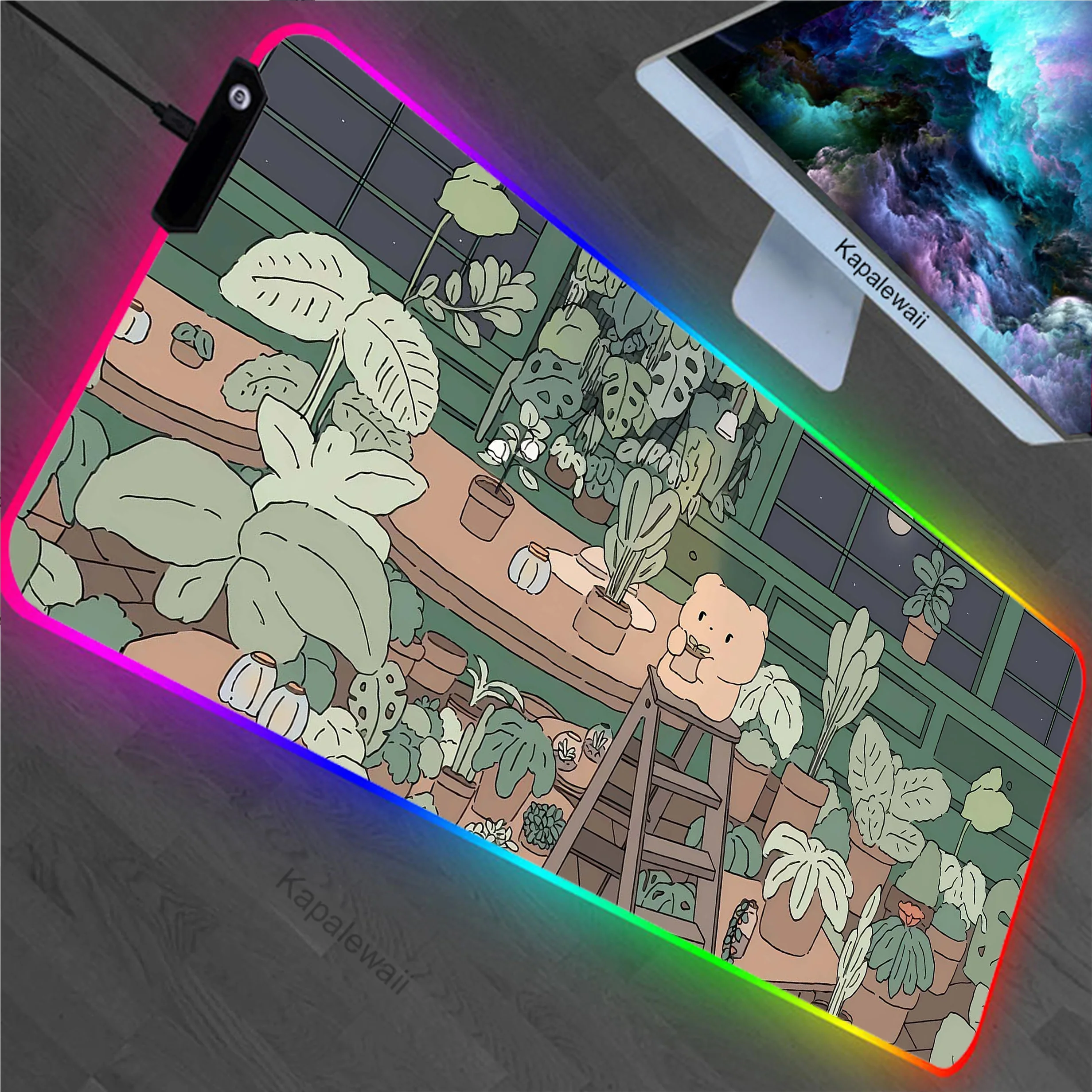 

Cat Plant RGB LED Mouse Pad Gaming Mouse Mat Gamer XXL Large Mousepad Game Desk Pads Rubber Коврик Locking Edge Keyboard Mats