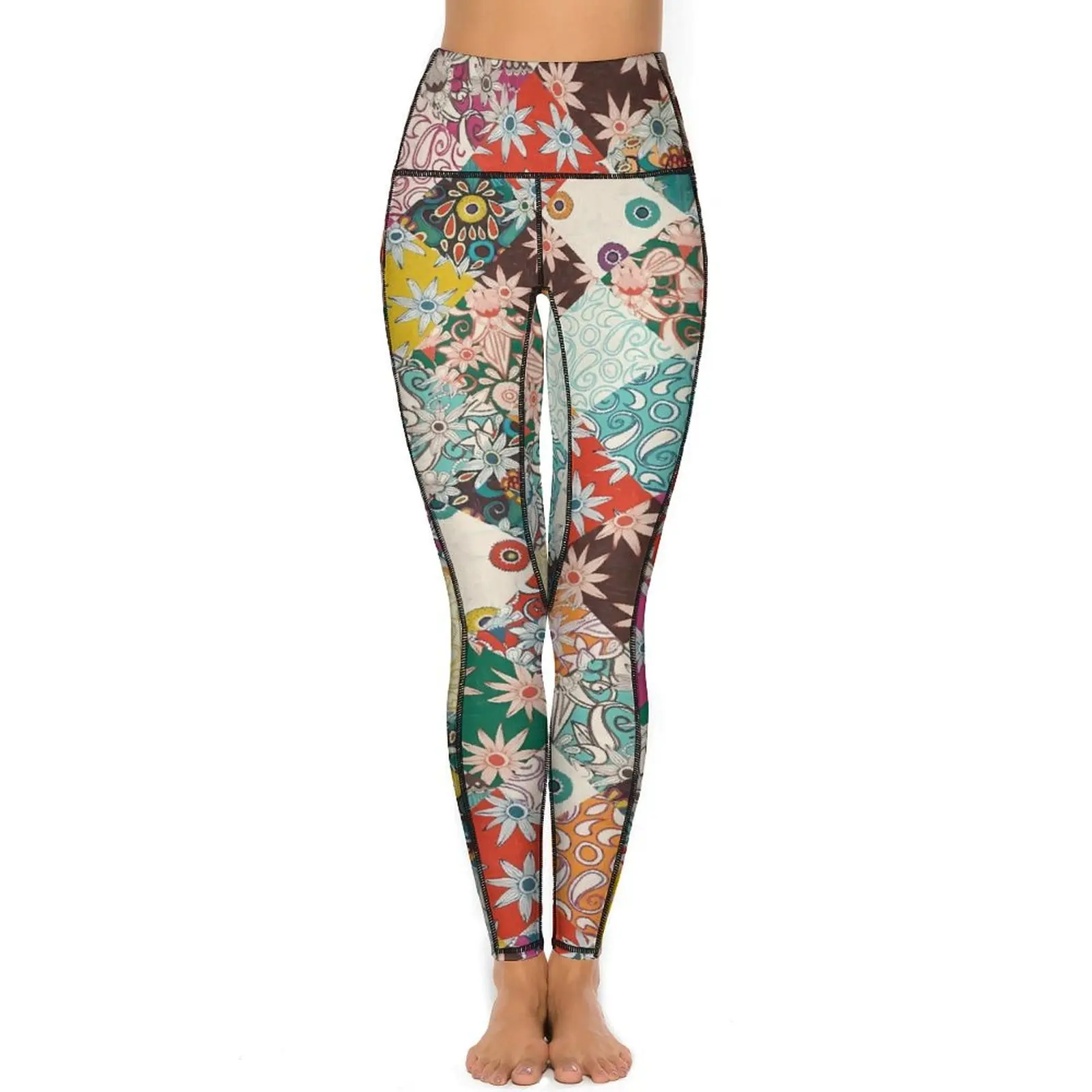 Vintage Boho Floral Yoga Pants Patchwork Print Fitness Leggings High Waist Stretchy Sport Pants Elegant Yoga Legging Gift Idea