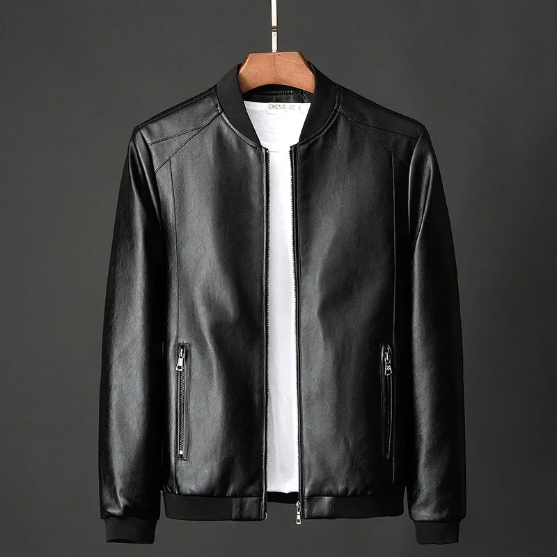 2024 Autumn New Black Moto Biker PU Leather Coats Men Stand Collar Leather Jackets Casual Fit Punk Style Jackets For Men 8XL