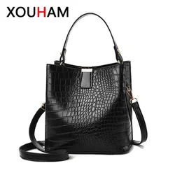 XOUHAM Retro Alligator Bucket Bags Women Crocodile Pattern Handbag Capacity Casual Crocodile Shoulder Messenger Bag Ladies Purse