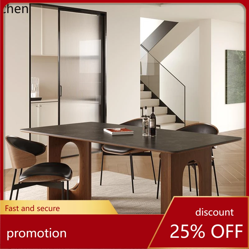 

HT solid wood dining table living room retro rectangular dining table simple modern dining table and chair combination