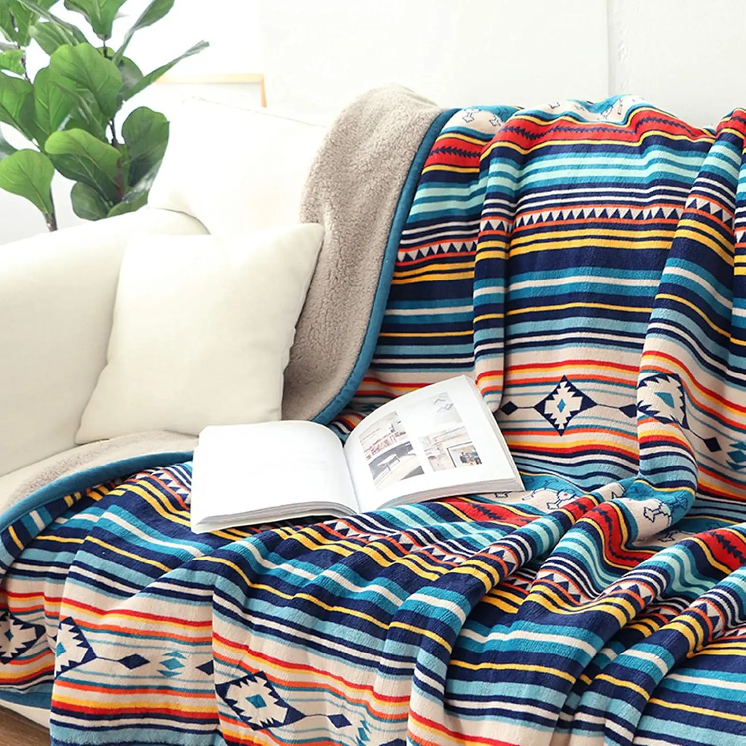 

Large Bed Blankets 60 X 80 H For Bed, Sofa, Couch And Camping Fuzzy Warm Bohemian Fleece Blanket Twin Size
