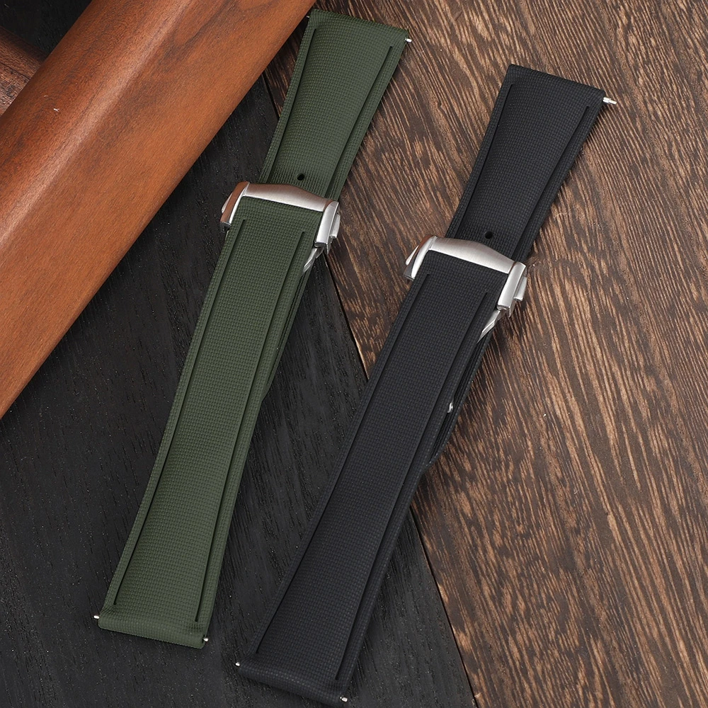 Deployment Sailcloth Watch Strap Fkm Sail Cloth Texture Rubber Watchband With Folding Buckle Quick Release for Omega Watch