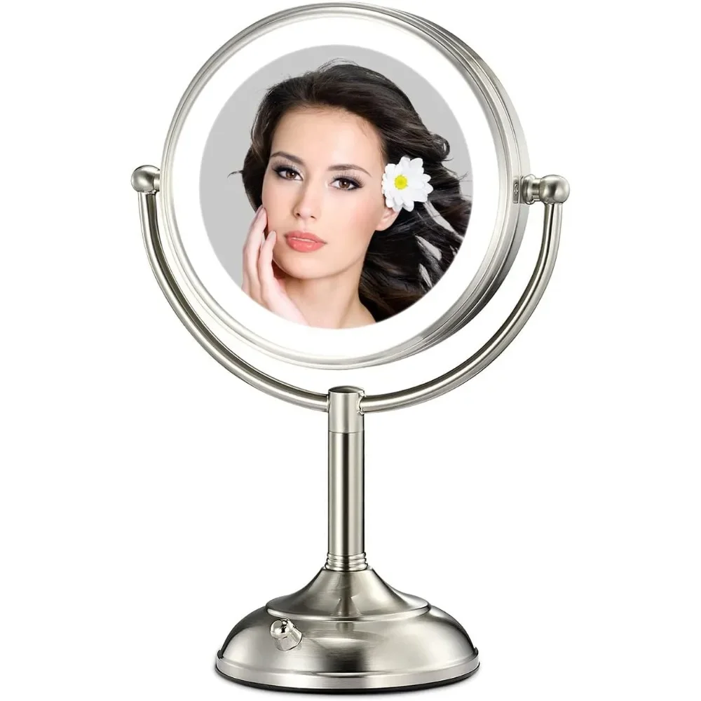 

8.5" Tall Lighted Makeup Mirror, 1X/10X Magnifying Vanity Mirror with 3 Color Lights, 48 LEDs Adjust Brightness(0-1200Lux)