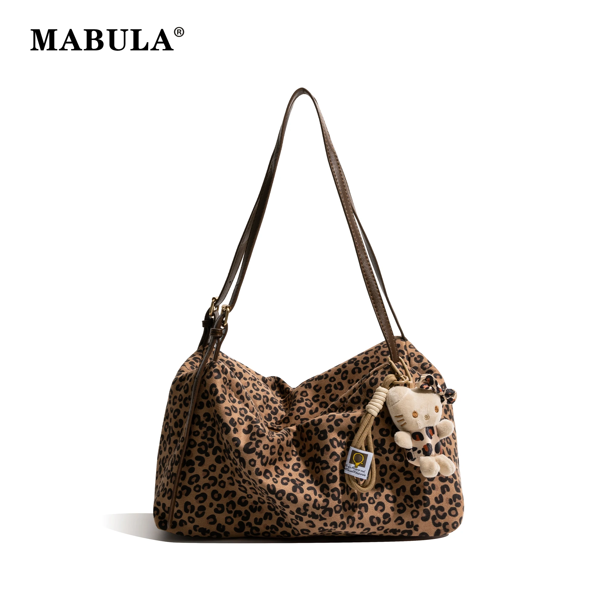 

MABULA Vintage Leopard Print Pillow Tote Handbag Large Capacity Underarm Shoulder Purse Simple Casual Commuter Travel Satchel